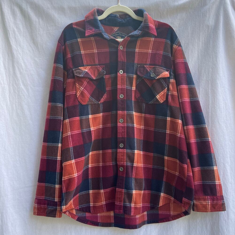 Freedom Foundry Women’s Large Plaid Fleece Flannel Shacket Red Orange Black